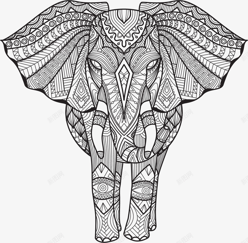 素描大象png免抠素材_新图网 https://ixintu.com PNG免抠图下载 动物 卡通 对称 纹理 纹理装饰