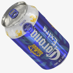 蓝瓶水珠啤酒罐蓝灰色易拉罐高清图片