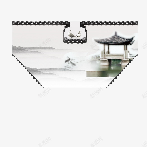 水墨画风优雅背景psd免抠素材_新图网 https://ixintu.com 优雅 四角亭 壁纸 大气 水墨 湖面 背景