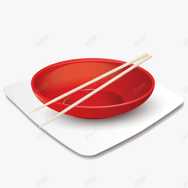 3D碗筷矢量图ai免抠素材_新图网 https://ixintu.com 盘子 碗筷 筷子 红色 餐具 矢量图
