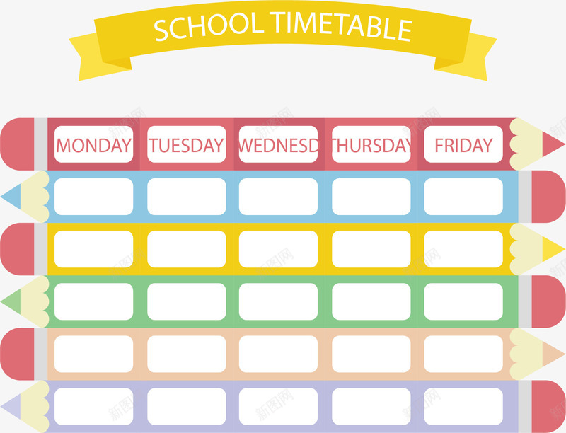 开学彩色铅笔课表矢量图ai免抠素材_新图网 https://ixintu.com 开学 开学日 彩色铅笔 矢量png 铅笔 铅笔课表 矢量图