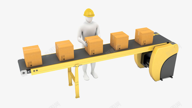 运输png免抠素材_新图网 https://ixintu.com 3D人 传送带 箱子 运输