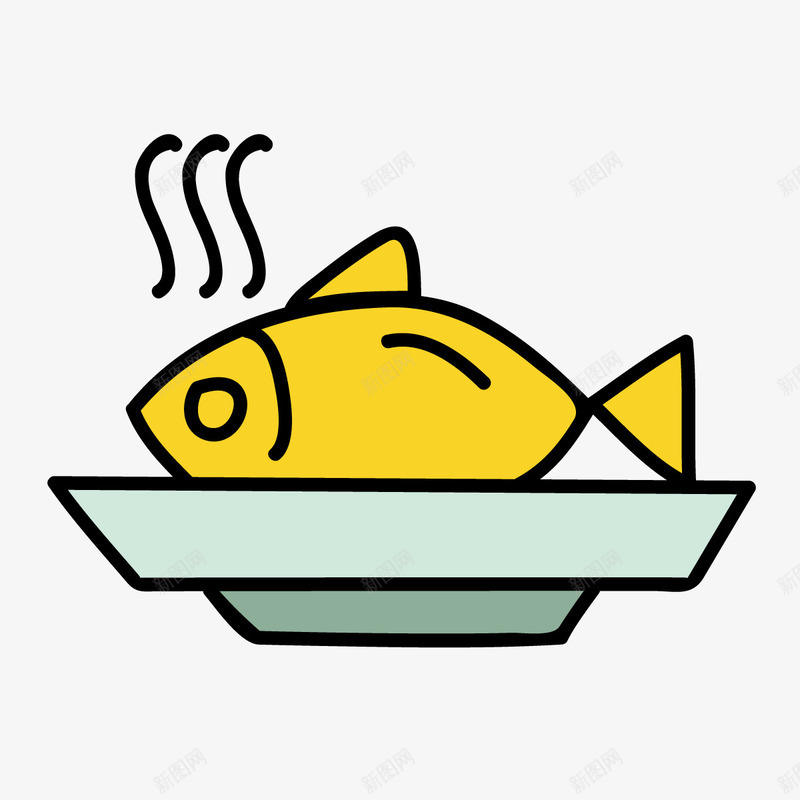 黄色美食鱼类png免抠素材_新图网 https://ixintu.com 扁平化 手绘 抽象鱼类 灰色盘子 线稿 美食 食物 鱼类 黄色
