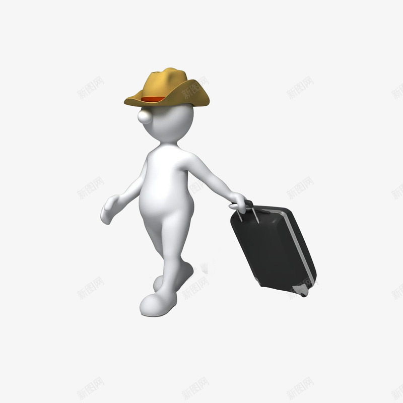 拉着行李箱的小人png免抠素材_新图网 https://ixintu.com 戴着草帽的3D小人 拉着行李箱的小人 拉行李箱的人