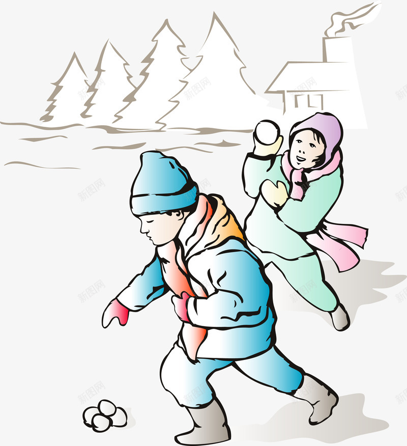 扔雪球的儿童插画png免抠素材_新图网 https://ixintu.com 儿童 冬季 冰雪球 插画 雪 雪球