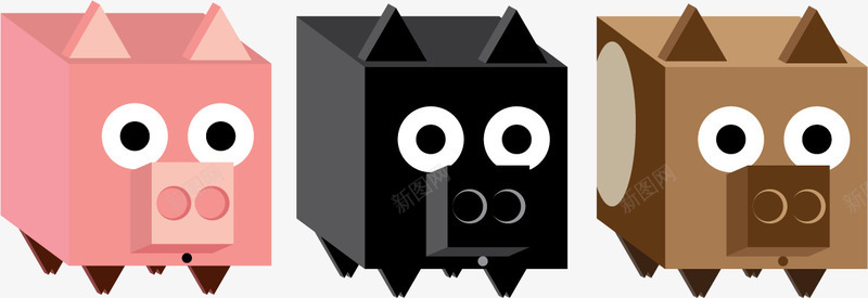 彩色3D小猪纸盒png免抠素材_新图网 https://ixintu.com 3D猪纸盒立体卡通盒子彩色