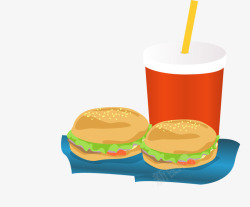 卡通快餐汉堡饮料矢量图素材