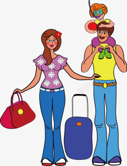 行李箱外出旅游的一家人高清图片