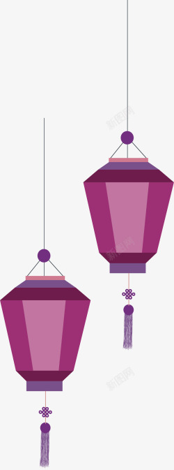 紫色节日灯笼挂饰矢量图素材