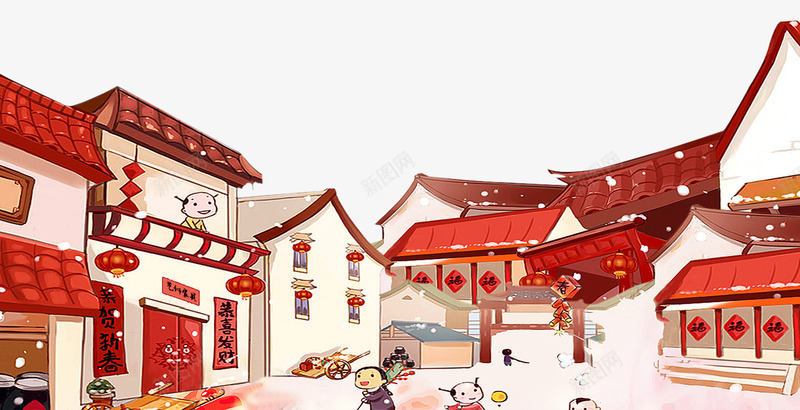 过年街头装饰卡通插画png免抠素材_新图网 https://ixintu.com 卡通手绘 插画 新年 街头 装饰图案 过年