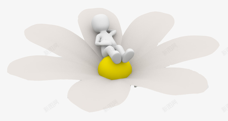 躺在花中的人png免抠素材_新图网 https://ixintu.com 3D小人 白花 舒适 花朵 躺着