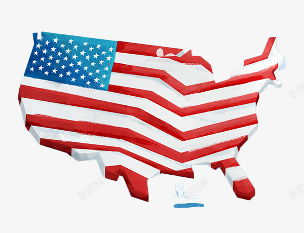 美国国家地图形状国旗png免抠素材_新图网 https://ixintu.com 不规则图案 卡通 地图 旗帜 美国