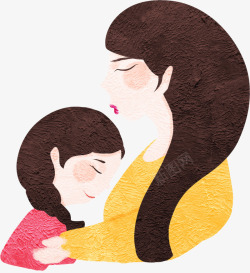 手绘人物插画母亲节妈妈亲吻女孩素材