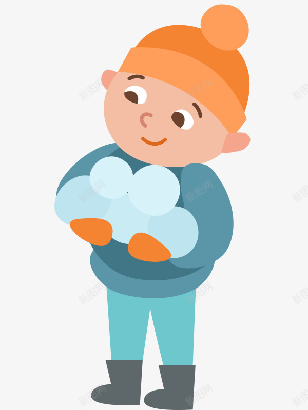 抱着雪球的男孩png免抠素材_新图网 https://ixintu.com 冬天 卡通 可爱的 寒冷的 帅气的 男孩 雪球
