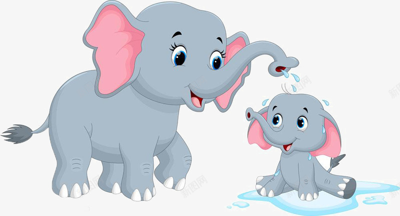 大象母子png免抠素材_新图网 https://ixintu.com 卡通手绘 大象 洗澡 装饰