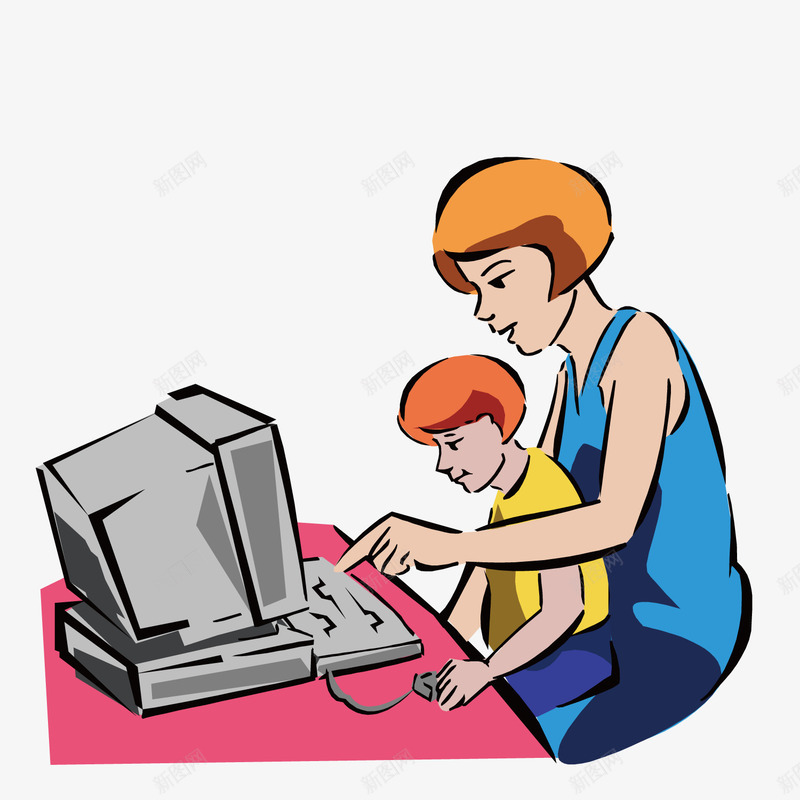 教女儿玩电脑的妈妈png免抠素材_新图网 https://ixintu.com 女儿 妈妈 电脑
