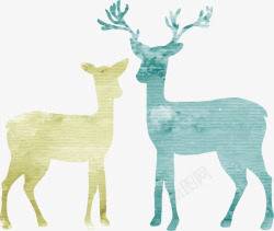 母鹿蓝色水彩相爱麋鹿高清图片