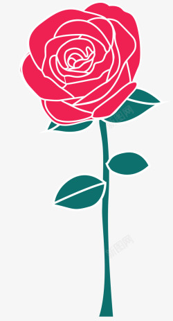玫瑰花简笔画红色玫瑰花矢量图高清图片
