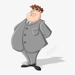 大胖子卡通穿灰色衣服的男子人物矢量图高清图片