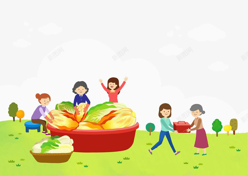 妈妈洗蔬菜png免抠素材_新图网 https://ixintu.com 卡通 妈妈 树木 蔬菜