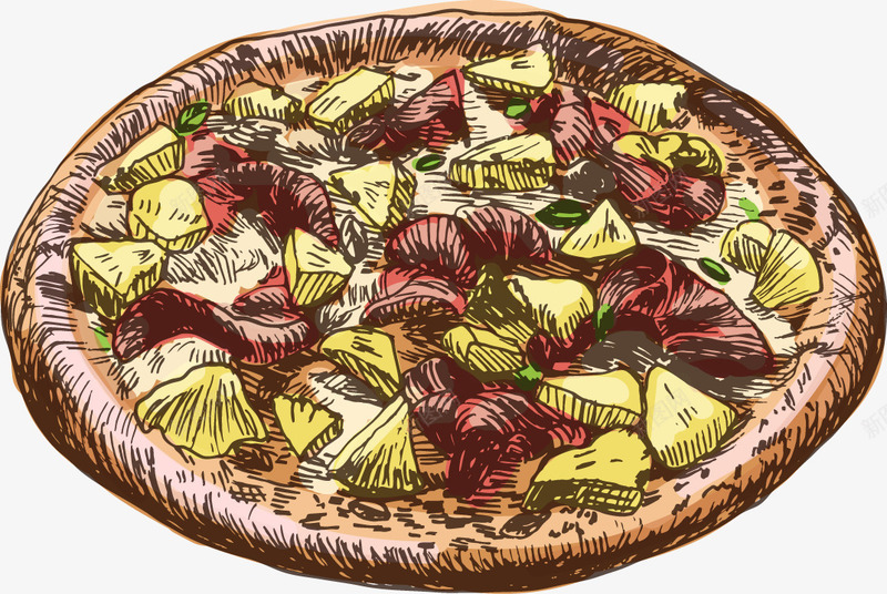 手绘食物菠萝牛肉披萨png免抠素材_新图网 https://ixintu.com 手绘 披萨 水果披萨 熟食 食物