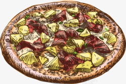 手绘食物菠萝牛肉披萨素材