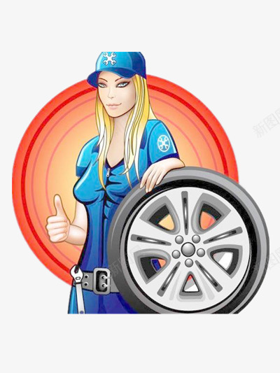 修理轮胎的美女png免抠素材_新图网 https://ixintu.com 人物 卡通 简单 车轮