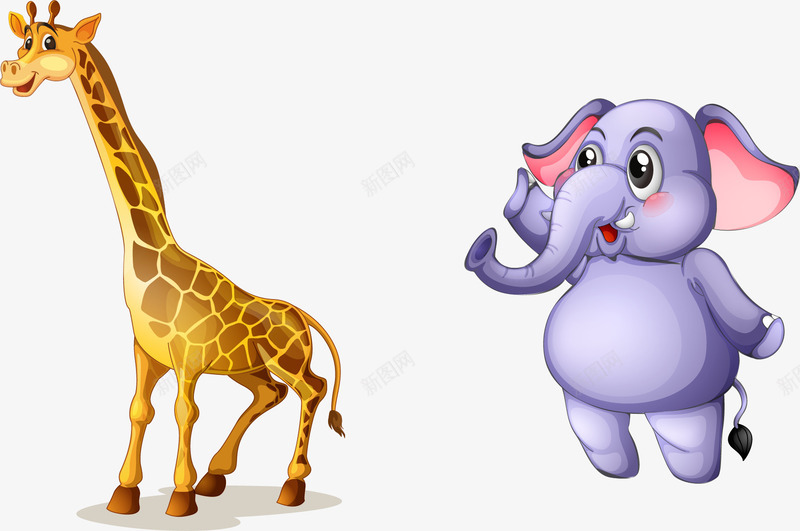 手绘卡通动物png免抠素材_新图网 https://ixintu.com 动物 卡通 大象 手绘 长颈鹿