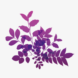 卡通紫色花草树叶素材