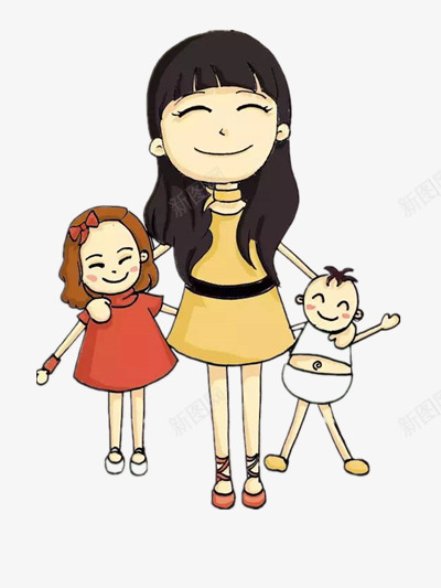 一个带两个小孩的妈妈png免抠素材_新图网 https://ixintu.com 人物 卡通 可爱 彩色