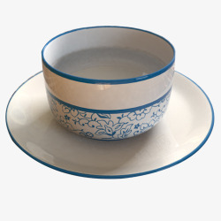 蓝色花边碗筷素材