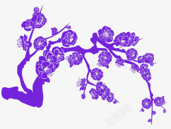 桃花剪影紫色桃花剪影装饰图案高清图片