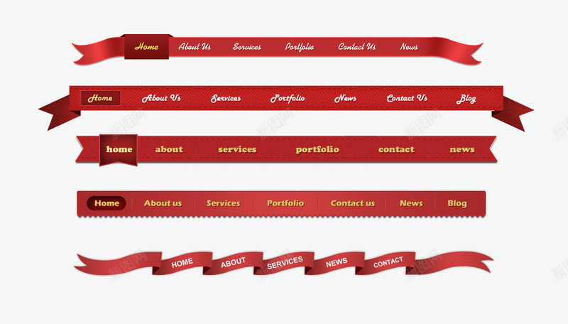 一组红色导航条png免抠素材_新图网 https://ixintu.com UI 丝带 导航条 红色 网页