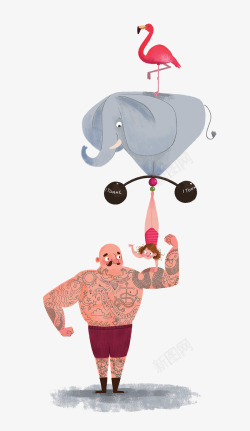 fashion的插画大力士举着女孩大象高清图片