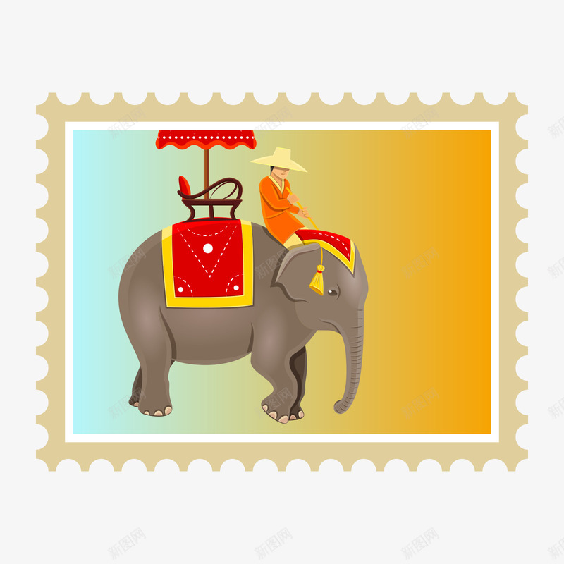 黄蓝色骑大象的邮票矢量图ai免抠素材_新图网 https://ixintu.com 灰色 蓝色 邮票 骑大象 骑大象邮票 黄色 矢量图