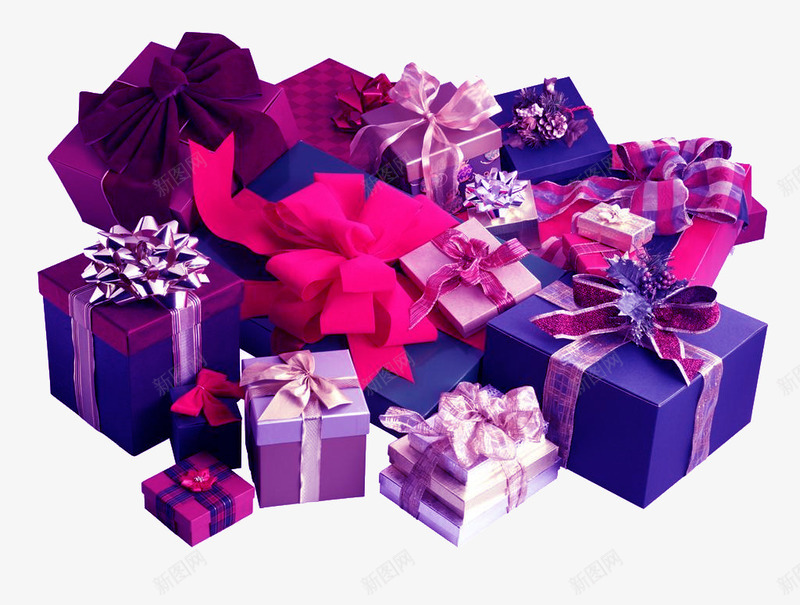 堆成山的礼物盒png免抠素材_新图网 https://ixintu.com 包装 礼品盒 紫色 蝴蝶结