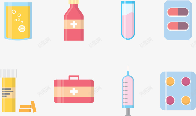 卡通药瓶工具医疗图标集合矢量图ai_新图网 https://ixintu.com 医疗 医疗图标 医院 图标UI设计 药瓶工具 预防 矢量图