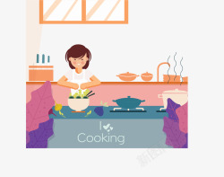 烹饪的妈妈厨房做美食的妈妈矢量图高清图片
