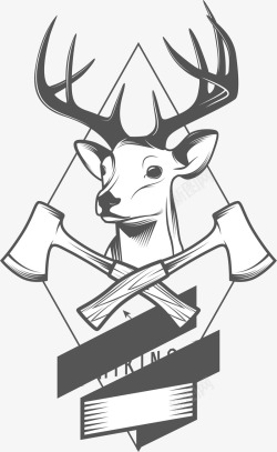 素描斧头手绘灰色麋鹿徽章高清图片