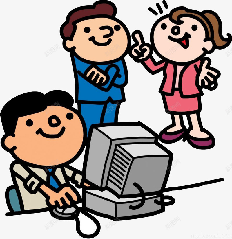谈话场景png免抠素材_新图网 https://ixintu.com 卡通形象 手绘 显示器 玩电脑 领带