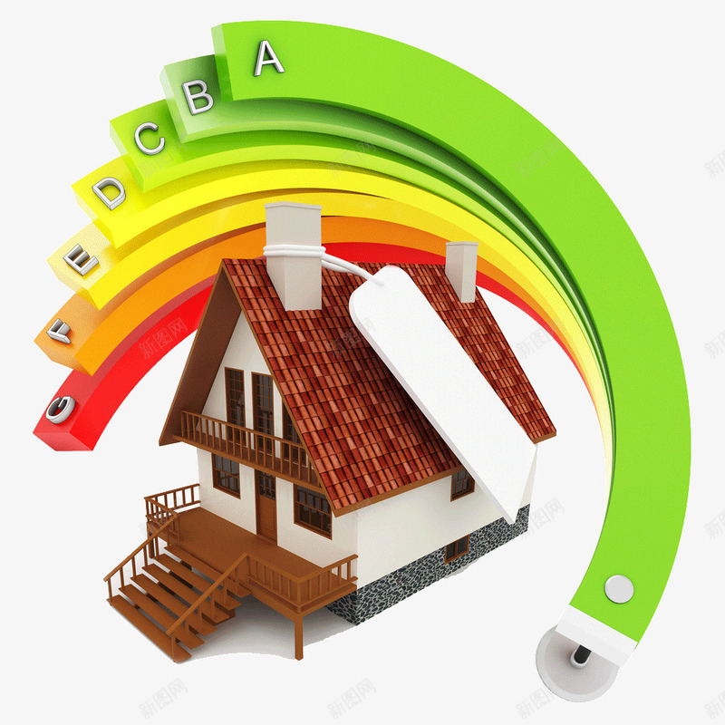 环保房屋png免抠素材_新图网 https://ixintu.com 3D房屋 房屋模型 立体 能效表