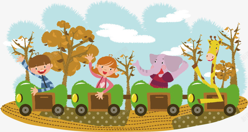 快乐的儿童png免抠素材_新图网 https://ixintu.com 儿童 儿童绘画 卡通人物 卡通动漫 大象 彩色手绘 快乐 插图插画 长颈鹿