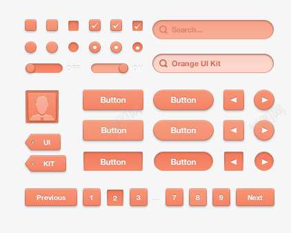 橙色ui元素合集图标psd_新图网 https://ixintu.com UI 图标 按钮 播放键 网页元素