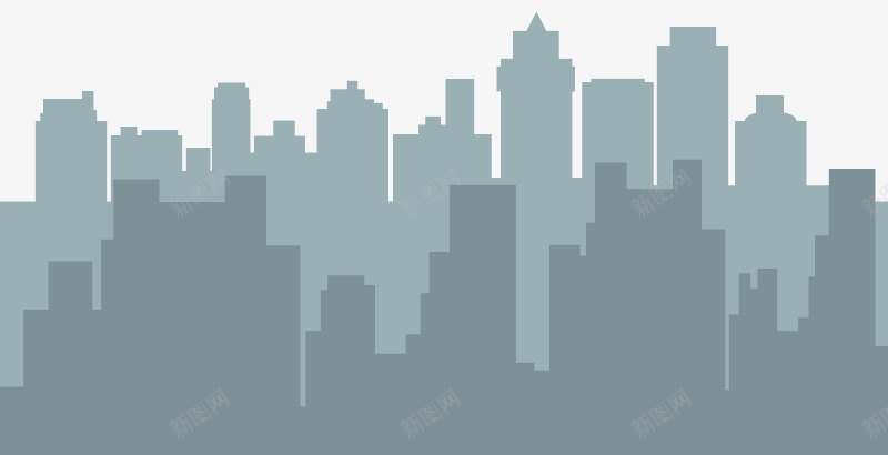 灰色双层城市剪影png免抠素材_新图网 https://ixintu.com 城市 城市剪影 扁平化建筑