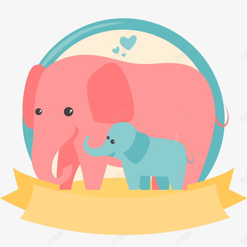 手绘大象图标签png_新图网 https://ixintu.com 促销标签 卡通手绘 可爱 呆萌 大象 水彩 粉色 绿色