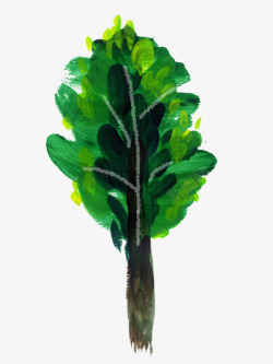 绿色小树水粉图案素材
