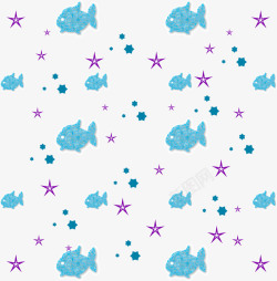 花纹矢量鱼蓝色小鱼紫色星星壁纸花纹矢量图高清图片