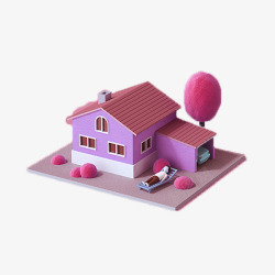 三维立体粉色房屋素材