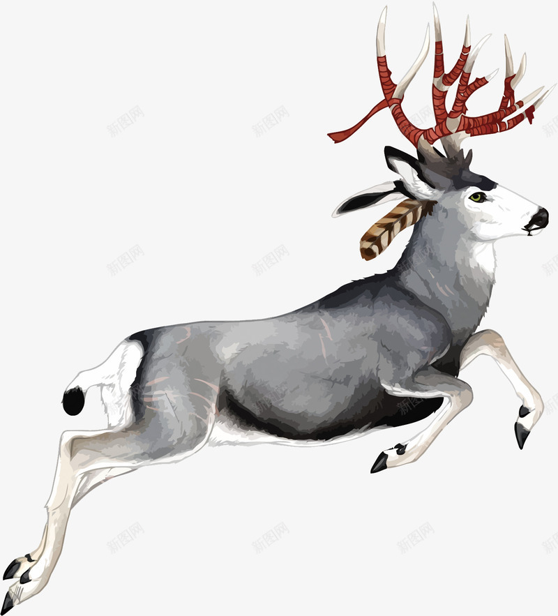 跳跃的鹿png免抠素材_新图网 https://ixintu.com PNG PNG免费下载 PNG图片 手绘 灰色 美丽的鹿 羽毛 鹿