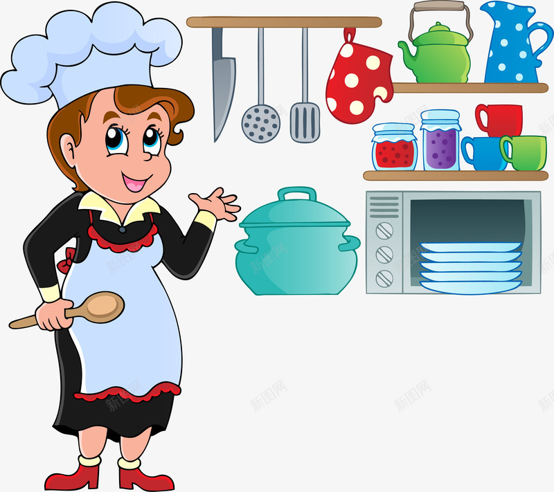 厨房做饭的妈妈png免抠素材_新图网 https://ixintu.com 做饭 卡通手绘 厨具 妈妈的味道 矢量人物 美味